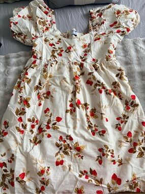 Old Navy Cream Puff Sleeve Dress with Red Strawberry Print